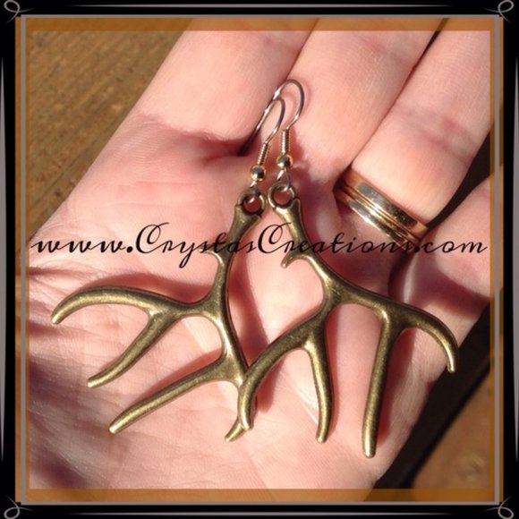 Five Point Deer Antler Earrings GP - Picture 3 of 4